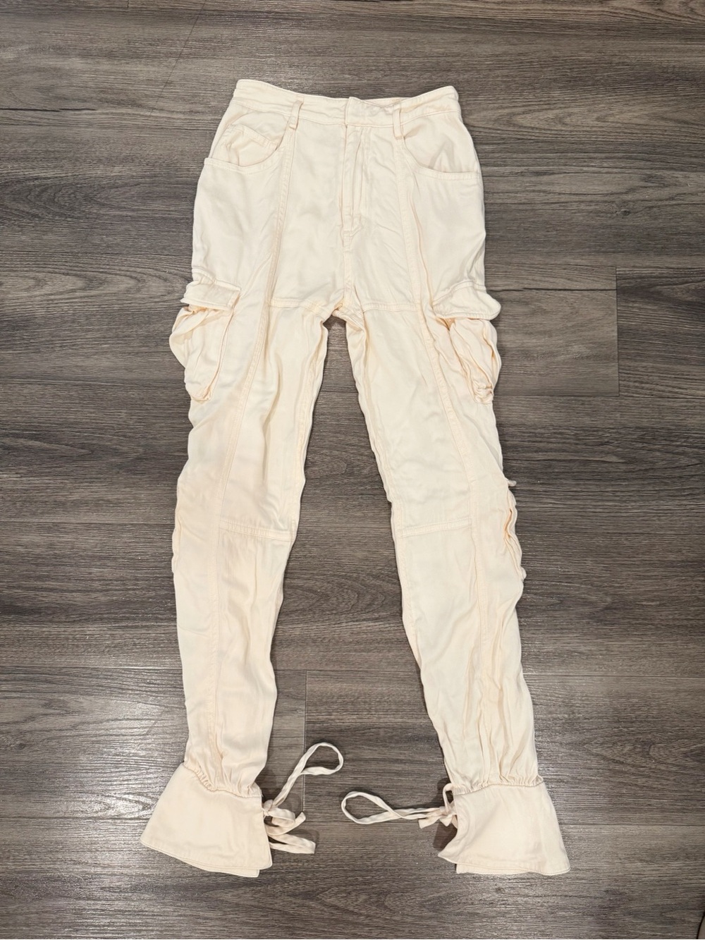 NBD Revolve Cream Ivory Satin Cargo Pants Size XS